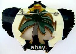 Reverse Carved Quadruple Colored BAKELITE Palm Tree Swordfish Vintage Pin RARE