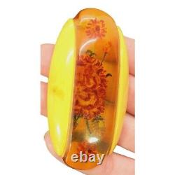 Reverse Craved Apple Juice Bakelite Floral Flower Brooch Pin Vintage