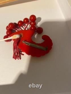 Sale Vintage Bakelite Brooch Pin Cornucopia 11 Dangling Cherries Red Tested