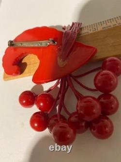 Sale Vintage Bakelite Brooch Pin Cornucopia 12 Dangling Cherries Red Tested