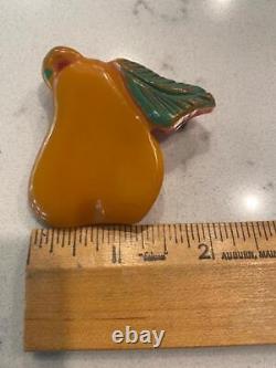 Sale Vtg Bakelite 3 Color Butterscotch/red/green Pear Brooch/pin/necklace Tested
