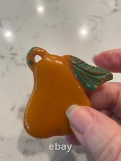 Sale Vtg Bakelite 3 Color Butterscotch/red/green Pear Brooch/pin/necklace Tested