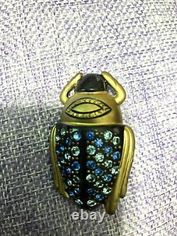 Scarab Bug Vintage Beetle pin brooch deco huge Galalith Rhinestone OFAK