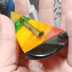 Shultz Artisan Bakelite Sailboat Pin Apple Juice & Multi Colored Nautical Brooch