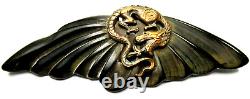 Stunning Black Carved BAKELITE Brass Dragon Vintage Pin Brooch