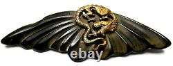 Stunning Black Carved BAKELITE Brass Dragon Vintage Pin Brooch