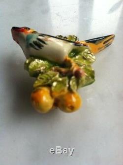 Stunning Rare Hand Painted Lucky Bird Pin Brooch Vtg Costume Jewelry Germany