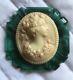 Stunning Vintage Green Carved Bakelite Cameo Brooch Pin Immaculate