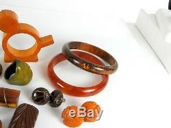 TESTED Vintage Bakelite Lot Napkin Rings Bangle Bracelet Jewelry Earrings Pins