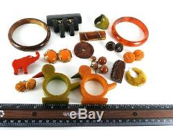TESTED Vintage Bakelite Lot Napkin Rings Bangle Bracelet Jewelry Earrings Pins