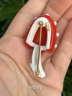 Trifari brooch Mushroom Bakelite Red & White dots Vintage 1950-1960s Rare Pin