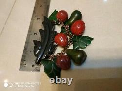 Unique vintage bakelite strawberry and western pear pin brooch