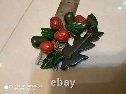 Unique vintage bakelite strawberry and western pear pin brooch