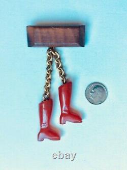 VINTAGE 1930's BAKELITE HANGING RED SHOES BOOTS PIN BROOCH