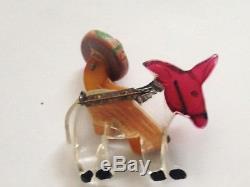 VINTAGE 1940's BAKELITE DONKEY and MEXICAN PENDANT PIN BROACH