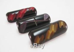 VINTAGE BAKELITE BROOCH CARVED OVER DYED CUT BACK PIN TWO COLOR #1 Black Yellow
