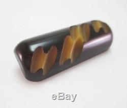 VINTAGE BAKELITE BROOCH CARVED OVER DYED CUT BACK PIN TWO COLOR #1 Black Yellow
