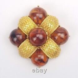 VINTAGE CADORO Signed Bakelite Faux Tortoise Shell Brooch Pin Jewelry Gold Plate