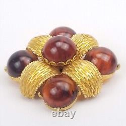 VINTAGE CADORO Signed Bakelite Faux Tortoise Shell Brooch Pin Jewelry Gold Plate