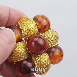 VINTAGE CADORO Signed Bakelite Faux Tortoise Shell Brooch Pin Jewelry Gold Plate