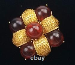 VINTAGE CADORO Signed Bakelite Faux Tortoise Shell Brooch Pin Jewelry Gold Plate