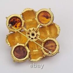 VINTAGE CADORO Signed Bakelite Faux Tortoise Shell Brooch Pin Jewelry Gold Plate