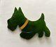 VINTAGE CARVED & PAINTED BAKELITE Green Scottie Dog Brooch Adorable Unusual Flat