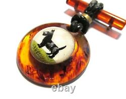 VINTAGE Jewelry Bakelite & Glass Pin Reversed Carved Scotty Dog Button
