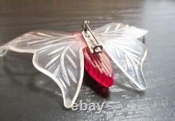 VINTAGE Jewelry Bakelite & Lucite Pin Butterfly Cherry Red Bakelite