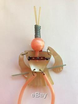 VINTAGE Pearlized CELLULOID LUCITE Articulated Majorette PIN CORO Bakelite