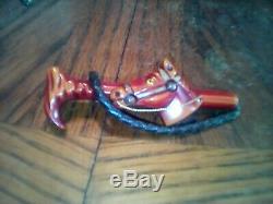 VINTAGE RARE BAKELITE HORSE HEAD EQUESTRIAN RIDING CROP BROOCH PIN about 3 1/4
