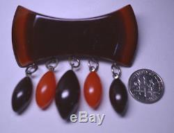 VINTAGE SIMICHROME TESTED LAYERED BROWN & CARAMEL BAKELITE PIN With 5 DANGLES