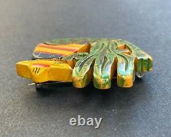 VTG 1930s Bakelite Mexican & Cactus Hand Painted Brooch Pin Southwest Scene