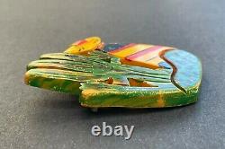 VTG 1930s Bakelite Mexican & Cactus Hand Painted Brooch Pin Southwest Scene