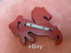VTG 1930s CARVED BAKELITE HORSE PIN Brooch withTINY STUDS Excnt Cond