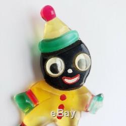 VTG 1940s Carved Painted Lucite Googly Eyed Clown Brooch Pin Black Americana