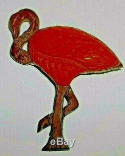 VTG Bakelite Carved Flamingo Red /Leather Brooch Pin 3 -1/2long (Book Piece)