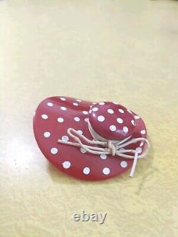 VTG Bakelite Large Dimensional Hat Red & White Polka Dot Brooch Pin 3