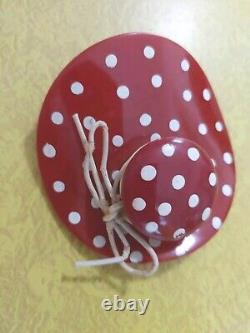 VTG Bakelite Large Dimensional Hat Red & White Polka Dot Brooch Pin 3