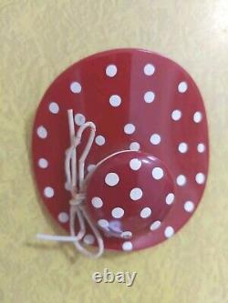 VTG Bakelite Large Dimensional Hat Red & White Polka Dot Brooch Pin 3