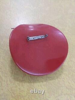 VTG Bakelite Large Dimensional Hat Red & White Polka Dot Brooch Pin 3