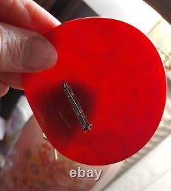 VTG Bakelite Large Dimensional Hat Red & White Polka Dot Brooch Pin 3