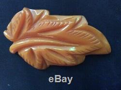 VTG Bakelite Tested Carved Large Butterscotch Leaf Brooch / Pin-3 X 2