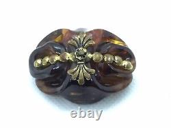 VTG Carved Tea Swirl Bakelite Brooch Metal Deco Accent Pin Chunky Estate Tested