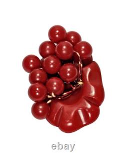 VTG Cherry Red Bakelite 12 Dangling Cherries Brooch Pin Simichrome Tested