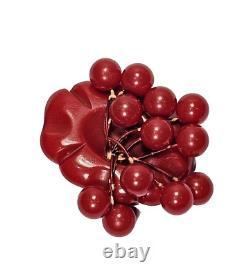 VTG Cherry Red Bakelite 12 Dangling Cherries Brooch Pin Simichrome Tested