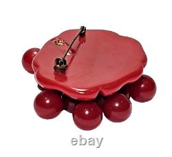 VTG Cherry Red Bakelite 12 Dangling Cherries Brooch Pin Simichrome Tested