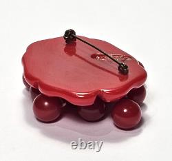 VTG Cherry Red Bakelite 12 Dangling Cherries Brooch Pin Simichrome Tested