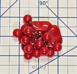 VTG Cherry Red Bakelite 12 Dangling Cherries Brooch Pin Simichrome Tested