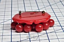 VTG Cherry Red Bakelite 12 Dangling Cherries Brooch Pin Simichrome Tested